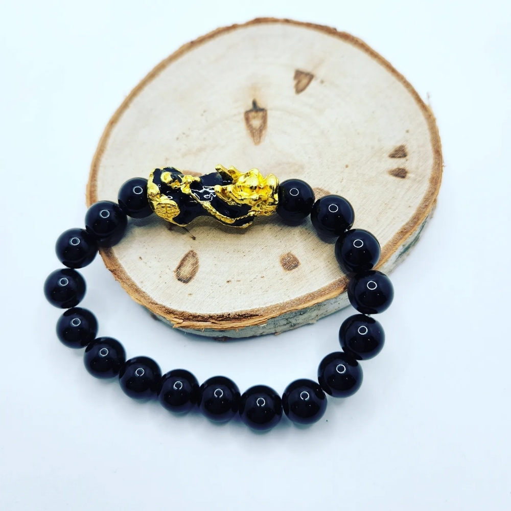 Black Obsidian Pixiu color changing Unisex bracelet 10 mm